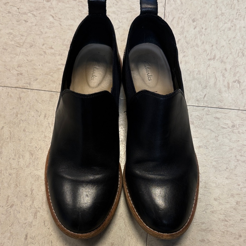 Clarks Black Leather Ankle Booties
